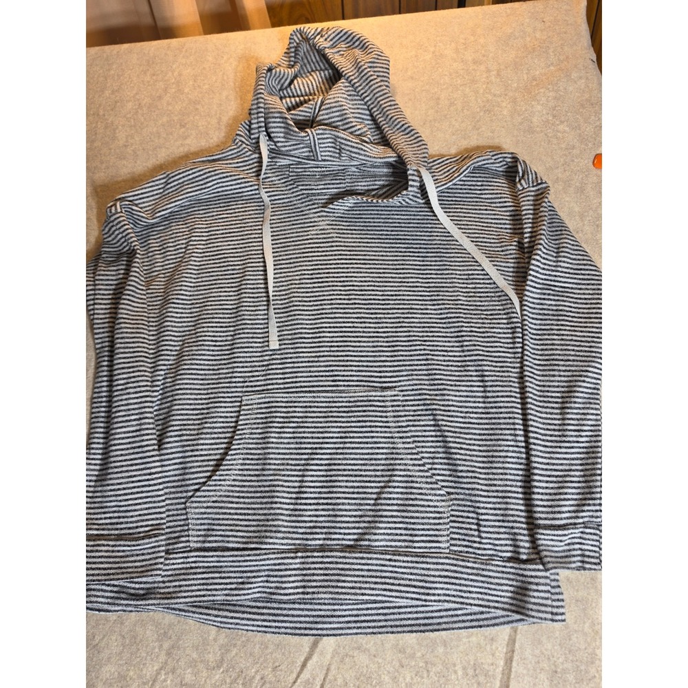 Sonoma Goods for Life Striped Hoodie Black White Pullover Kangaroo Pocket Large